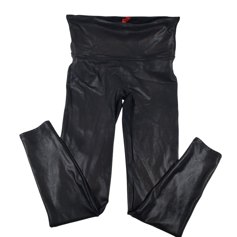 Spanx Faux Leather Leggings High Waisted‎ L/G Black Stretch Slimming Pants